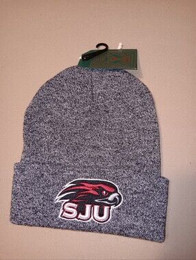 SJU Grey Marled Beanie with Red & Black Hawk Logo